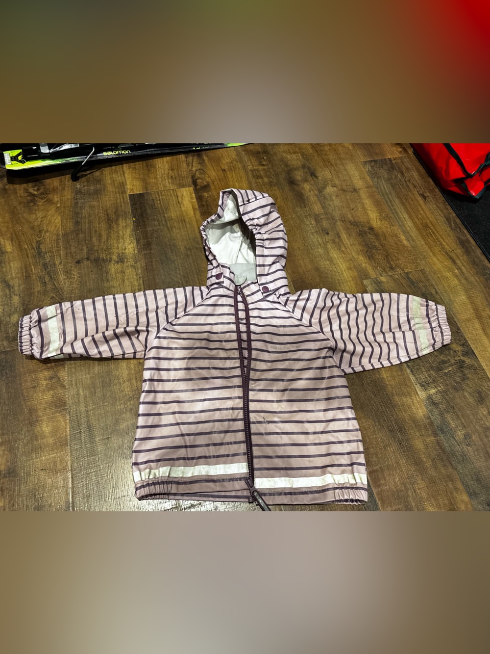 Polarn O. Pyret Pink and Purple Striped Hooded Raincoat- 1-2 years